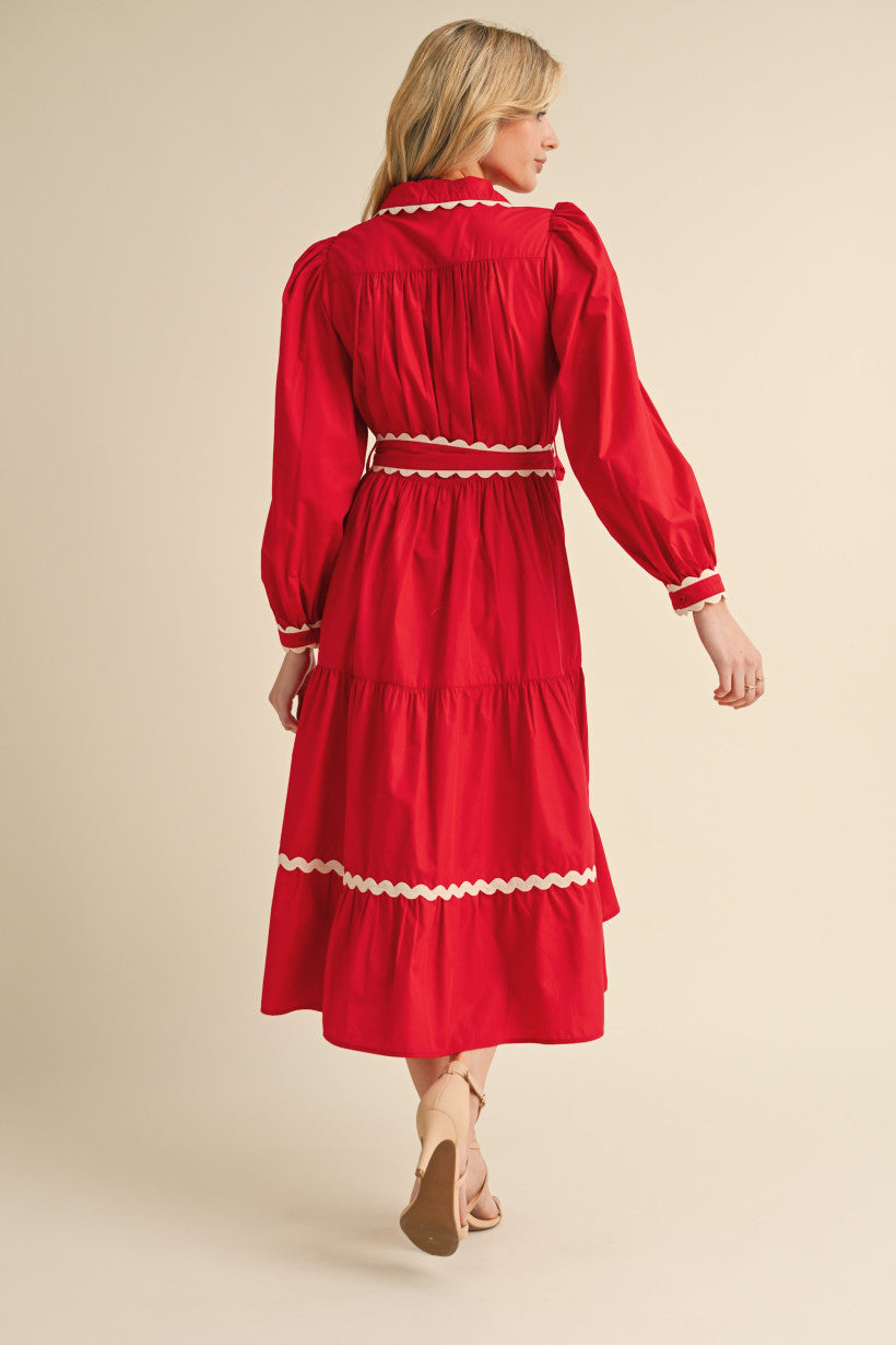 Peppermint Kiss Long Sleeve Dress (Red)