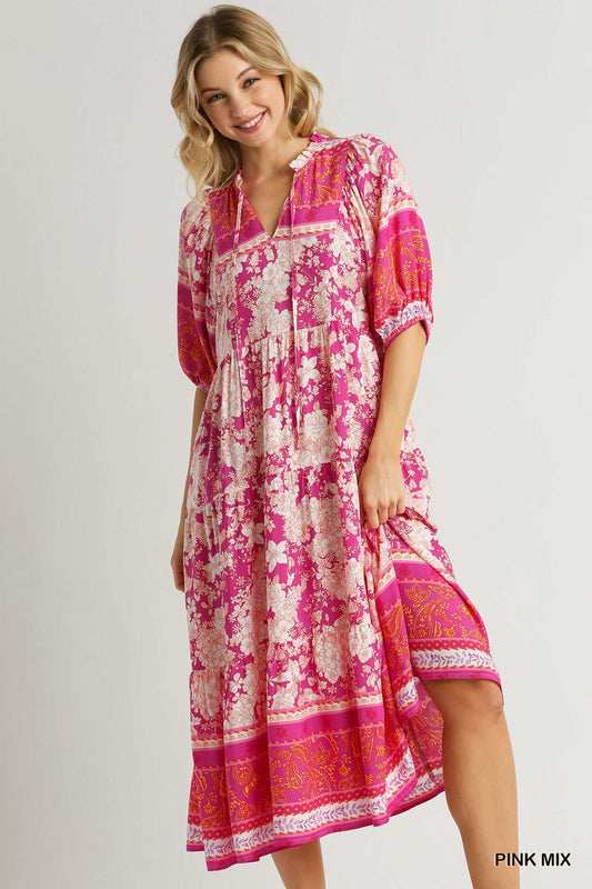 Sepi Floral Midi Dress (Pink)