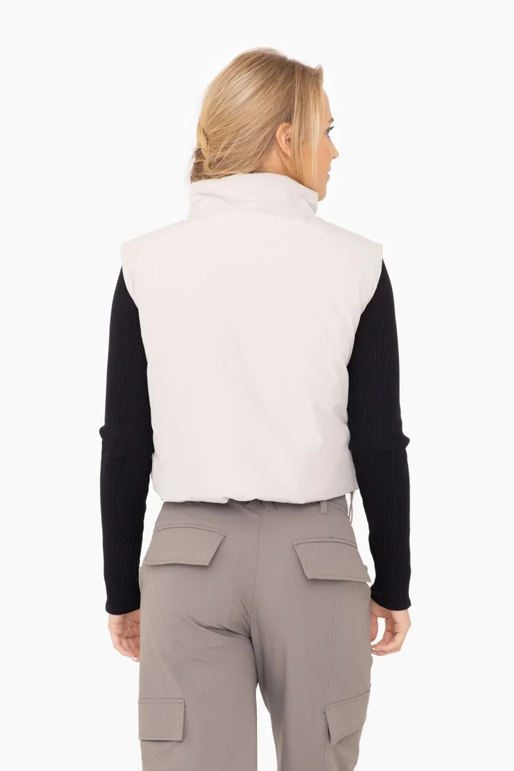 Cropped High Neck Puffer Vest - Natural