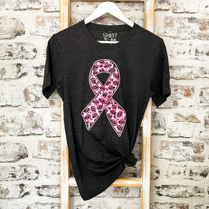 Pink Leopard Ribbon Graphic Tee