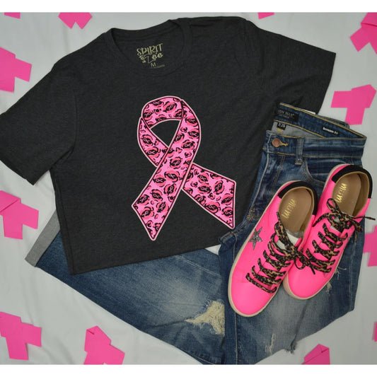 Pink Leopard Ribbon Graphic Tee