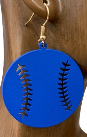 Metal Baseball Cutout Earring (Blue)