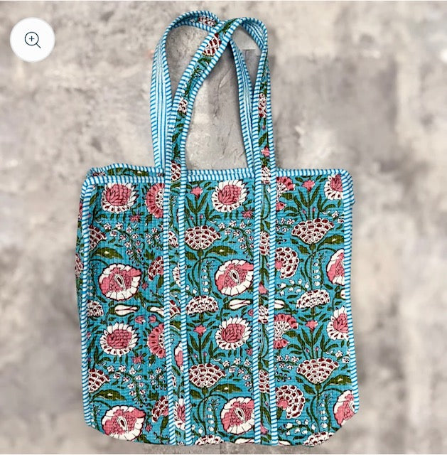 Raja Quilted Tote - Blue Poppy