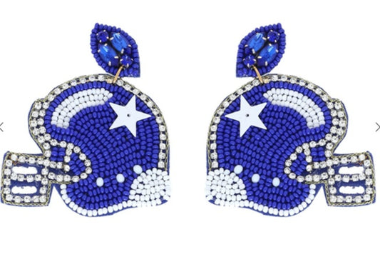 Game Day Helmet Earring (Blue & White)