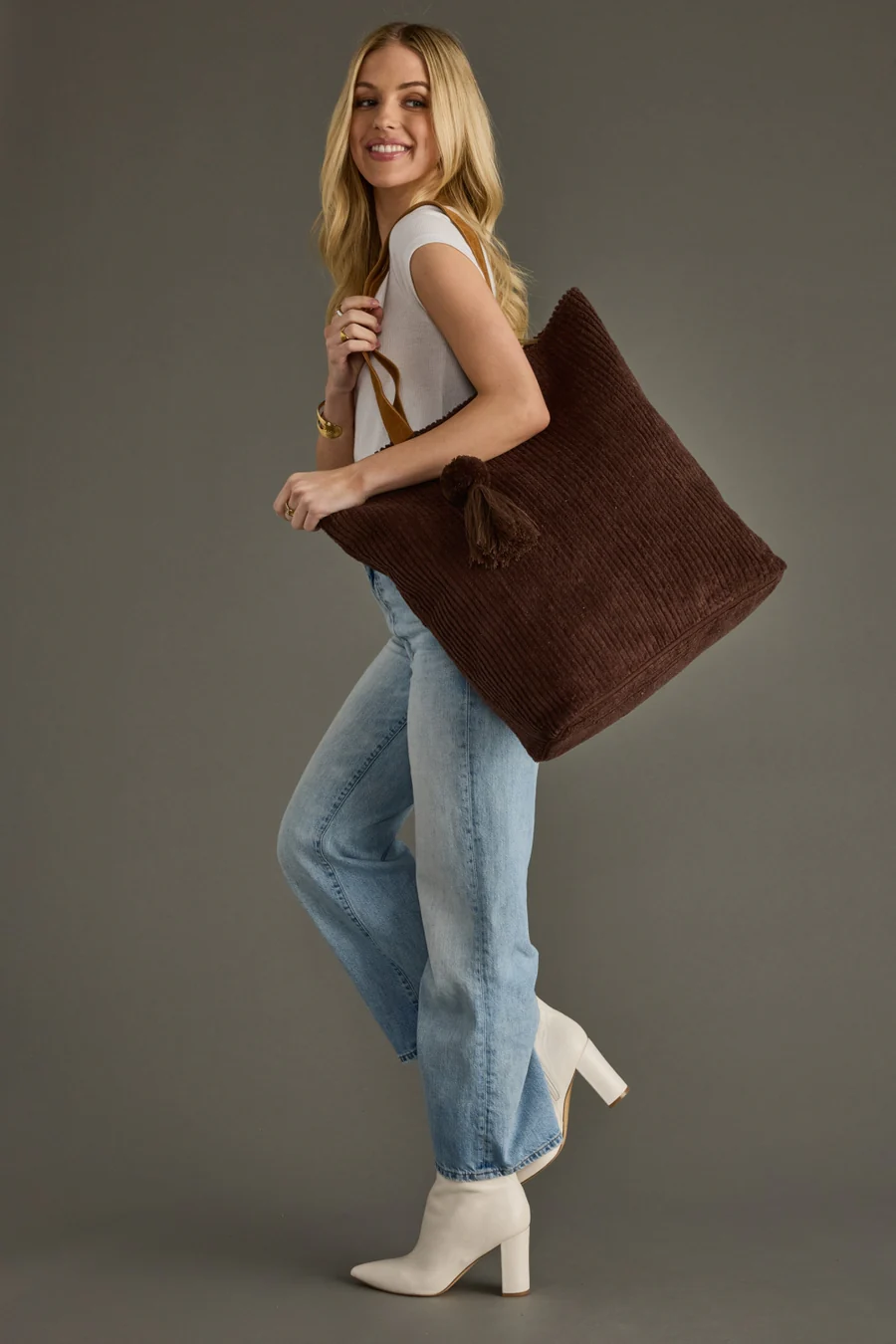 The Autumn Rambler Tote | Corduroy Tote with Pom Tassel