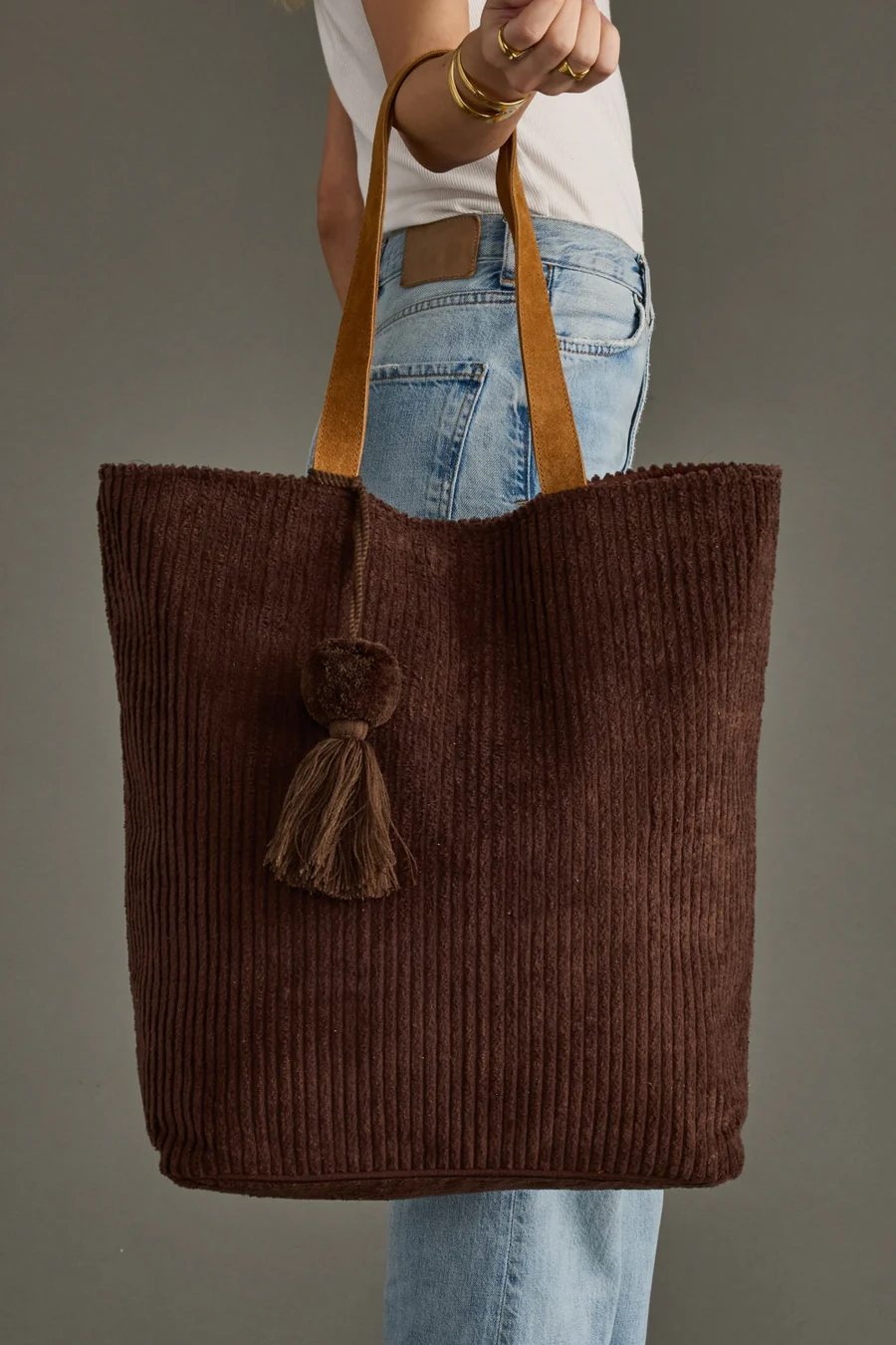 The Autumn Rambler Tote | Corduroy Tote with Pom Tassel