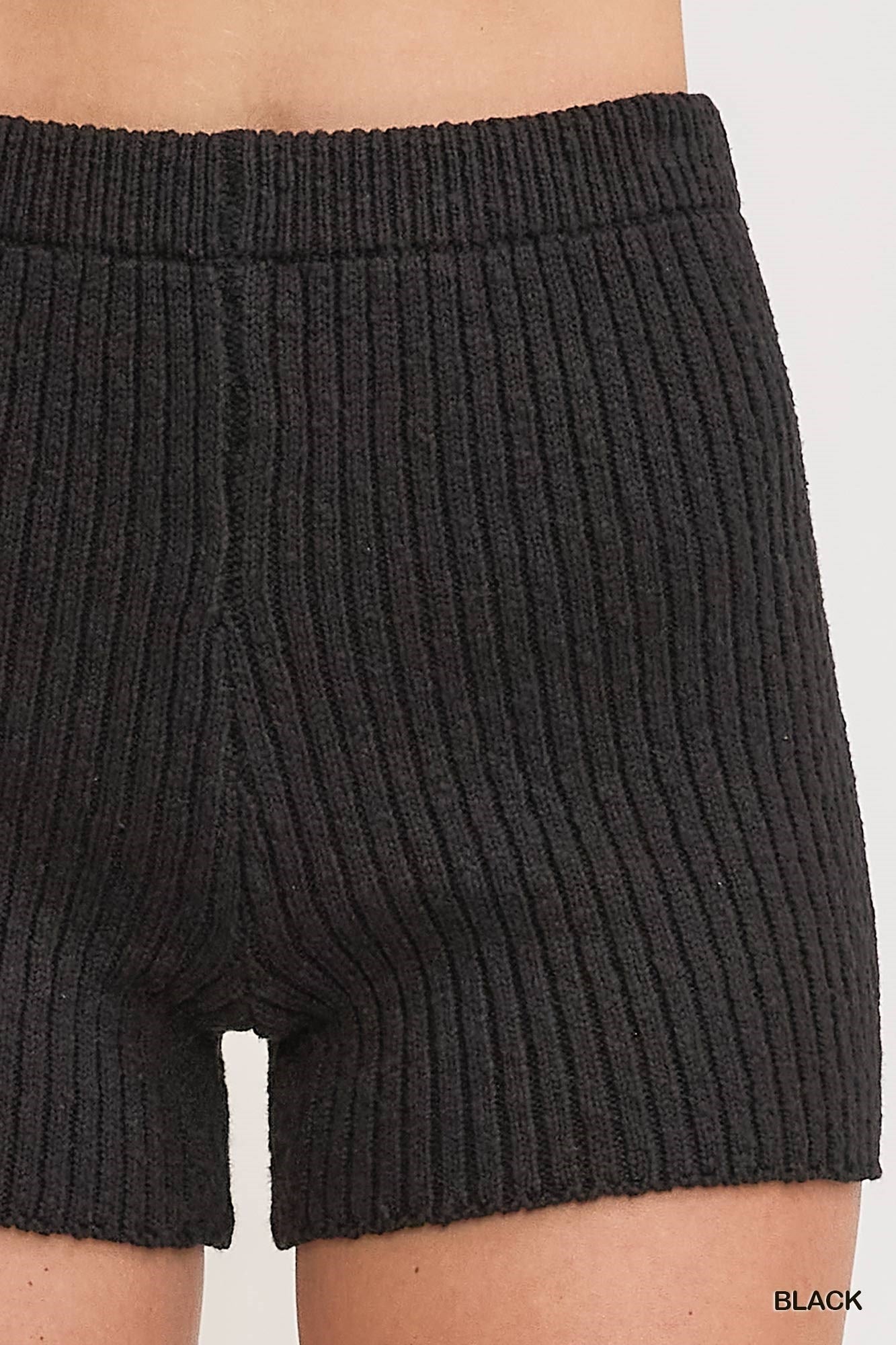 Posh Textured Sweater Knit Shorts - Black