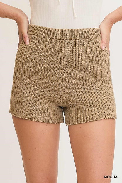 Posh Textured Sweater Knit Shorts - Mocha