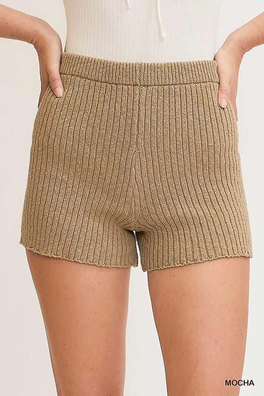 Posh Textured Sweater Knit Shorts - Mocha