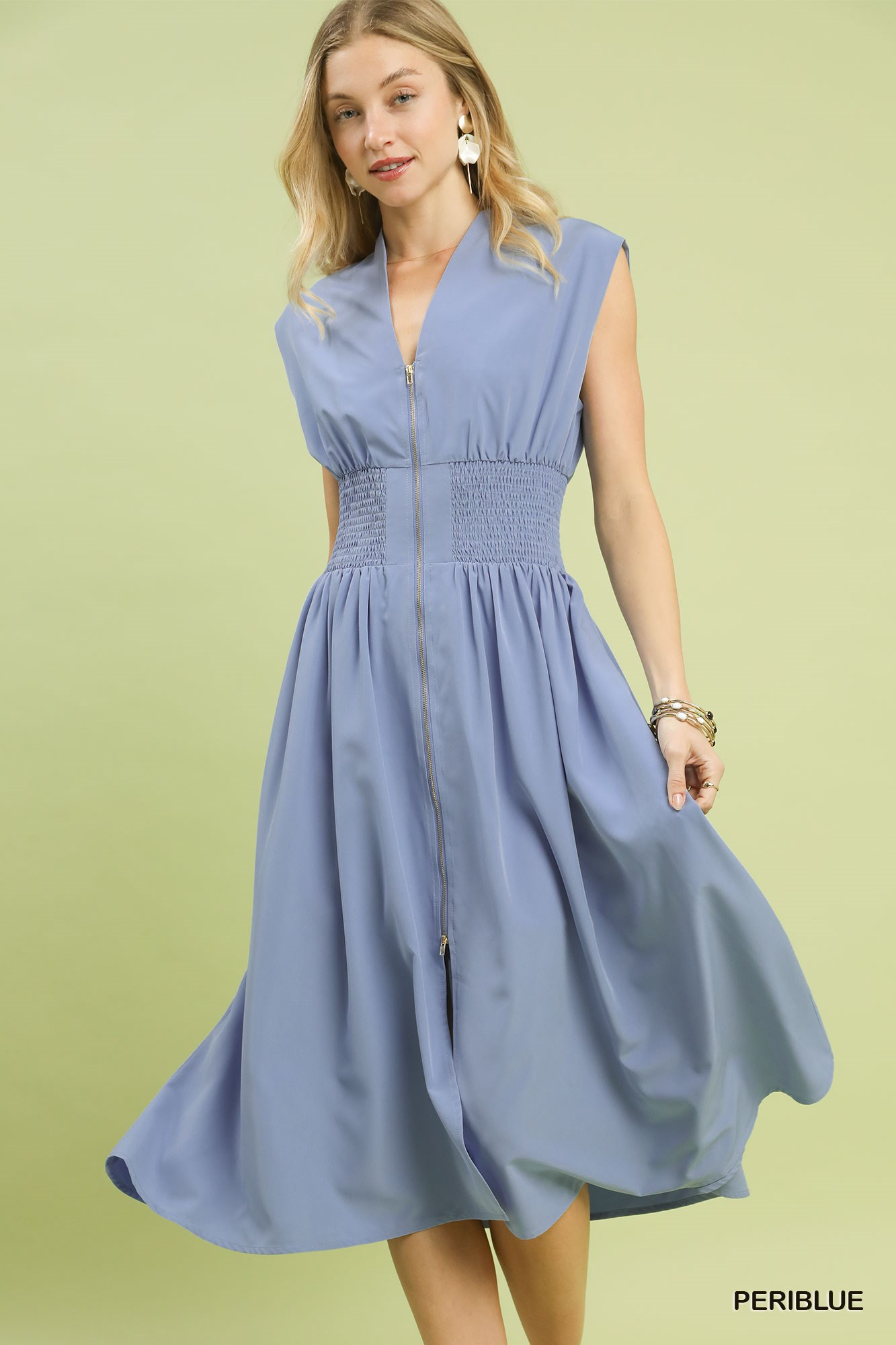 Evette Zip Front Midi Dress - Blue - Delta Swanky Girl