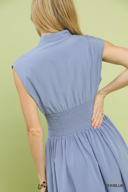 Evette Zip Front Midi Dress - Blue - Delta Swanky Girl