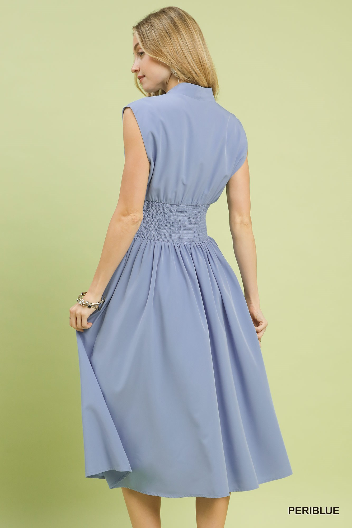 Evette Zip Front Midi Dress - Blue - Delta Swanky Girl