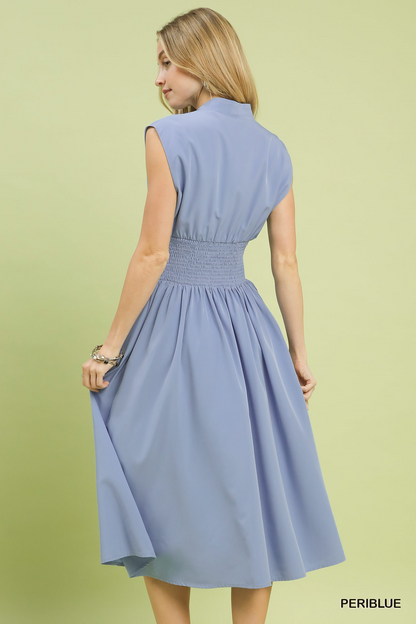 Evette Zip Front Midi Dress - Blue - Delta Swanky Girl