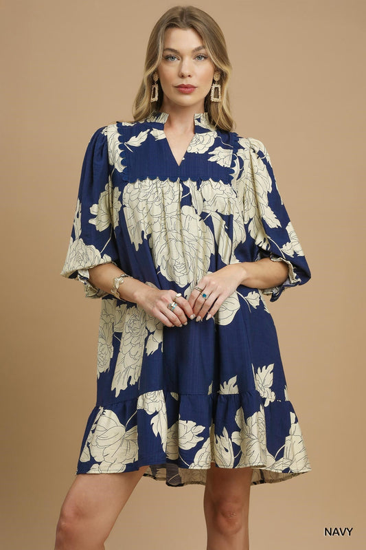Southern Roots Floral Dress - Navy
