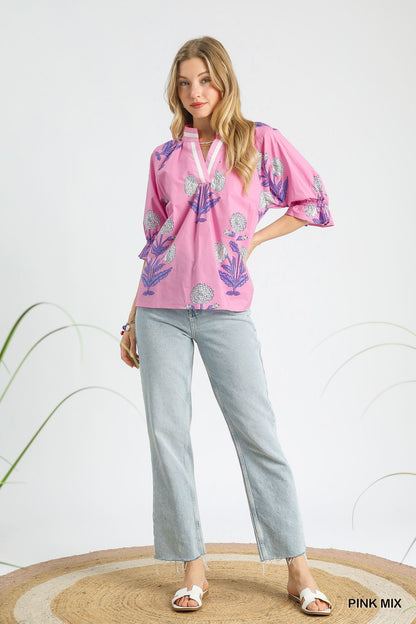 Eden Floral Puff Sleeve Top - Pink