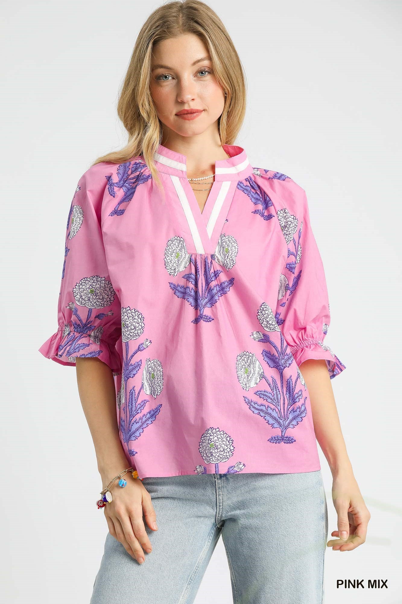 Eden Floral Puff Sleeve Top - Pink