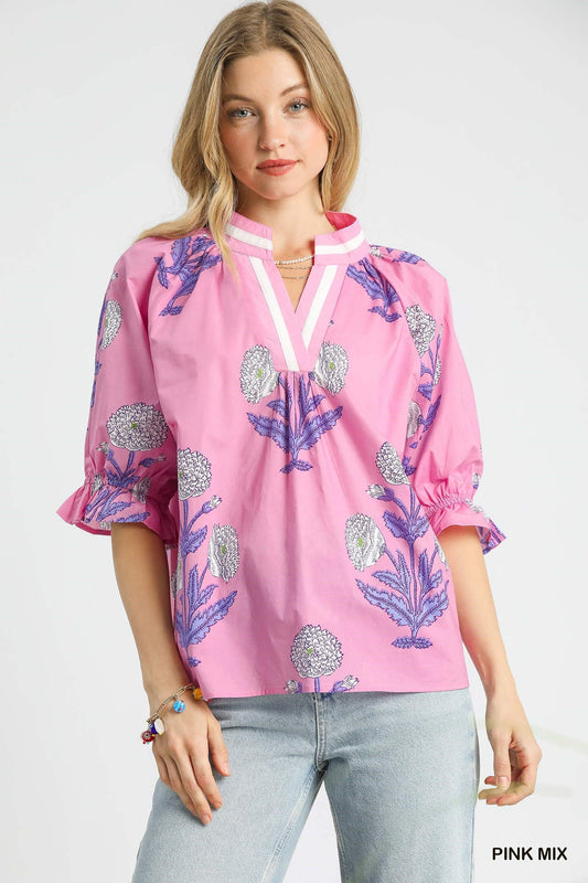 Eden Floral Puff Sleeve Top - Pink