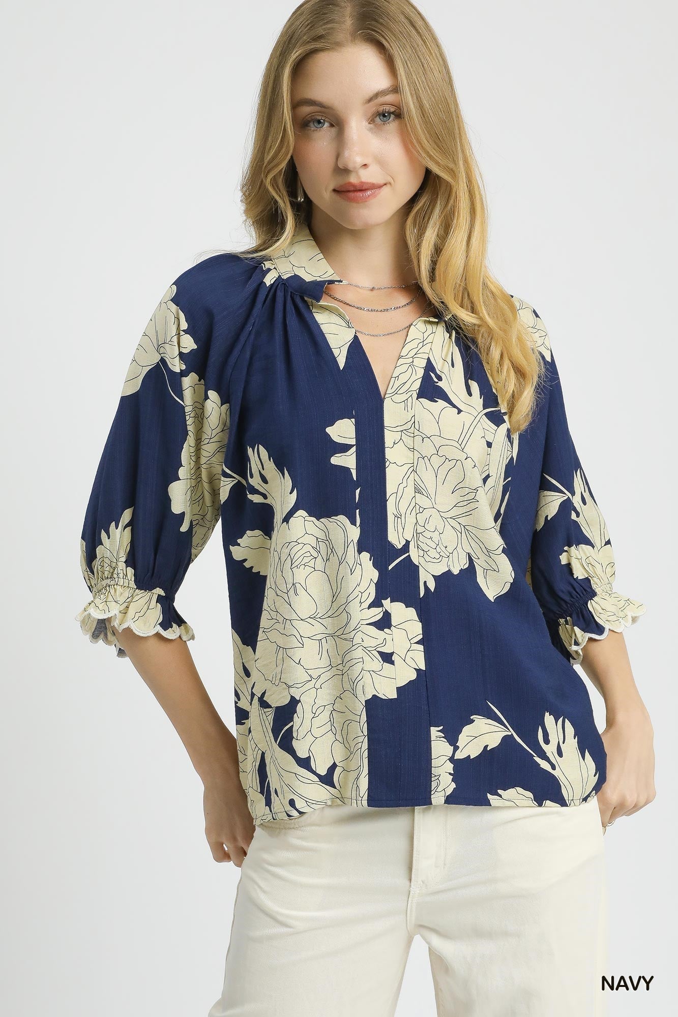 Verdant Floral Top - Navy