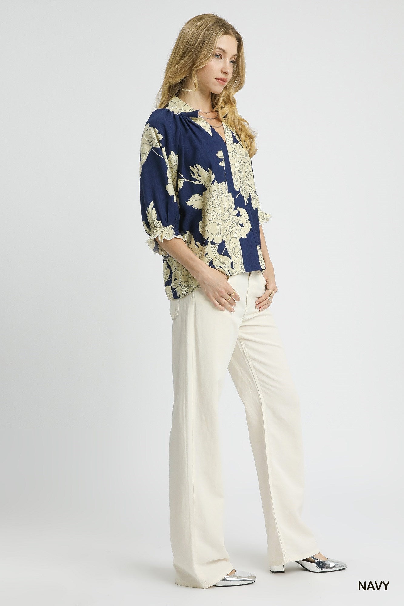 Verdant Floral Top - Navy