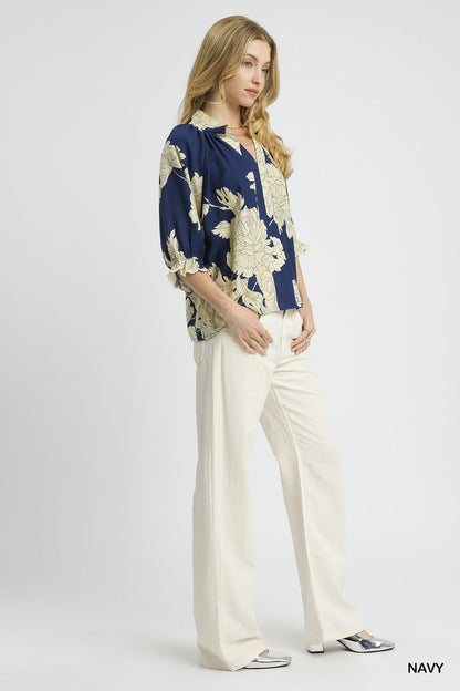 Verdant Floral Top - Navy
