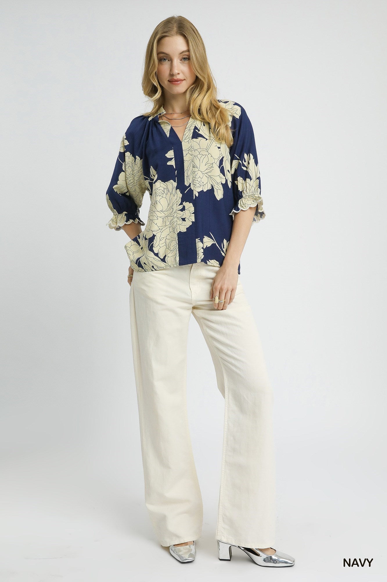 Verdant Floral Top - Navy