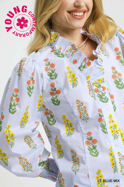 Secret Garden Floral Top - Blue