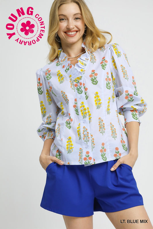 Secret Garden Floral Top - Blue