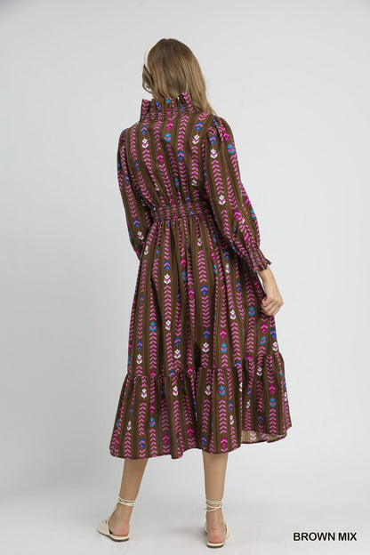 Next To It Ruffle Midi Dress - Brown