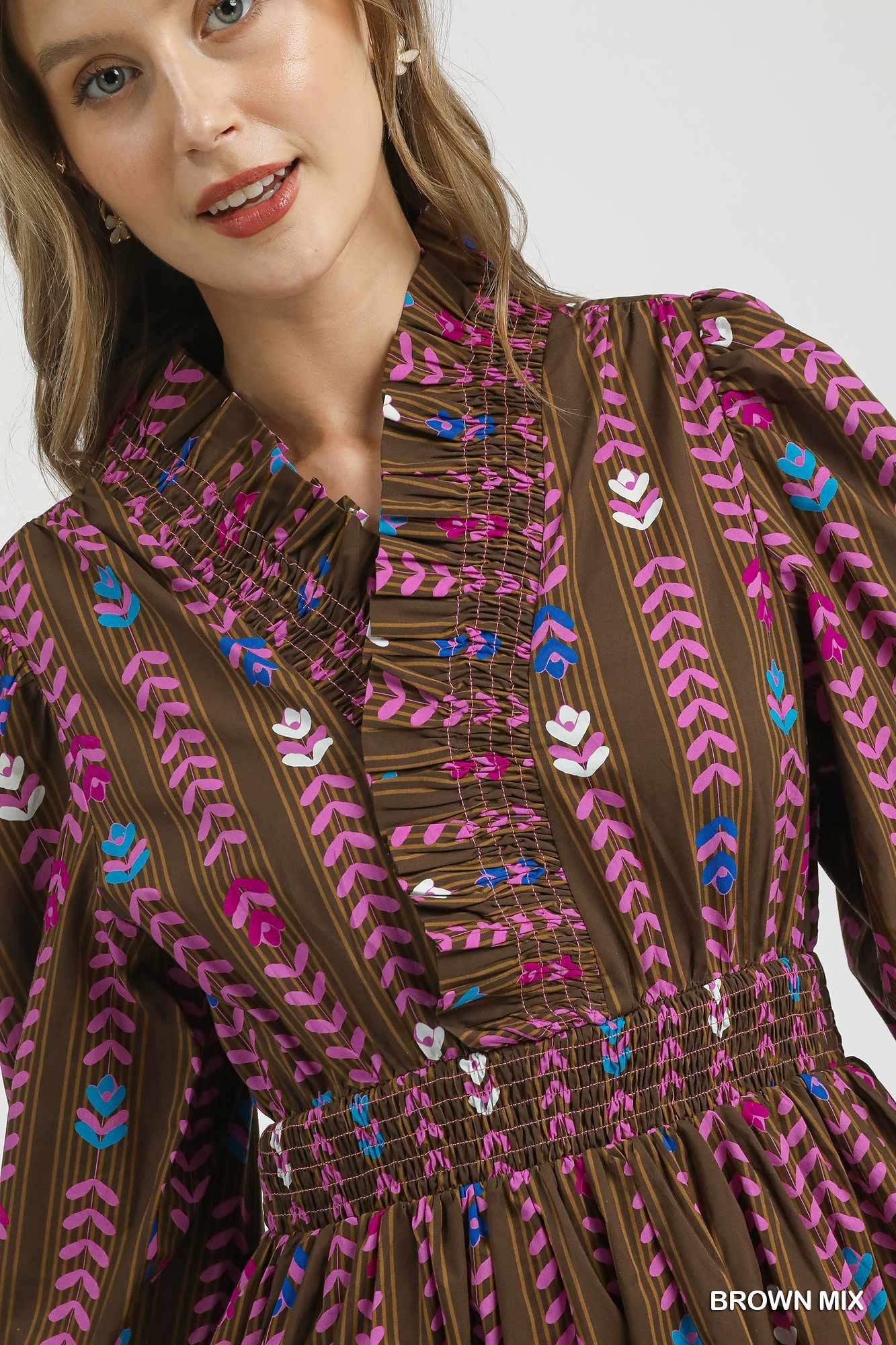Next To It Ruffle Midi Dress - Brown