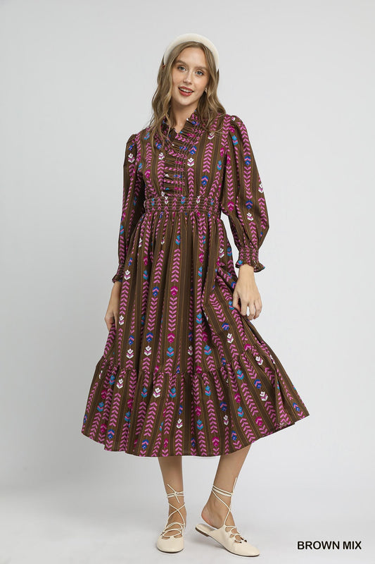 Next To It Ruffle Midi Dress - Brown