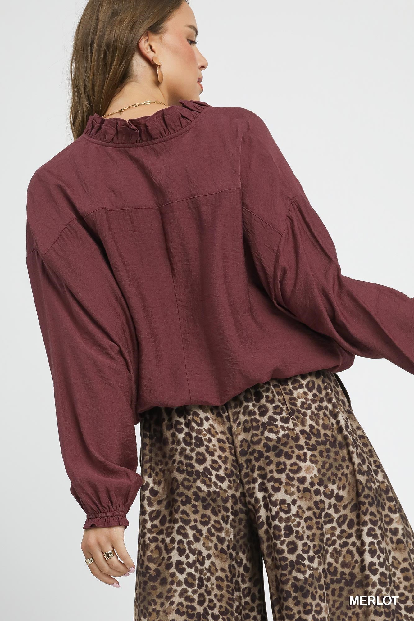 Jules Bubble Hem Top - Burgundy