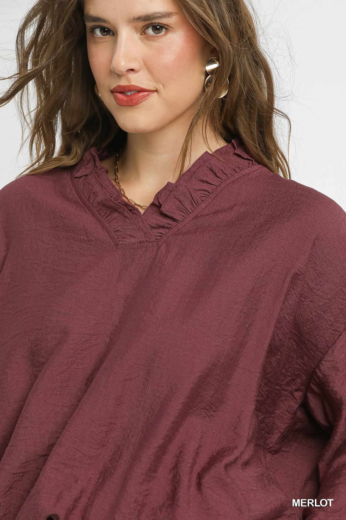 Jules Bubble Hem Top - Burgundy