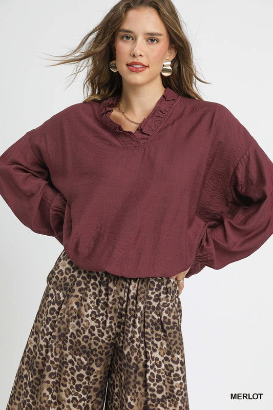 Jules Bubble Hem Top - Burgundy