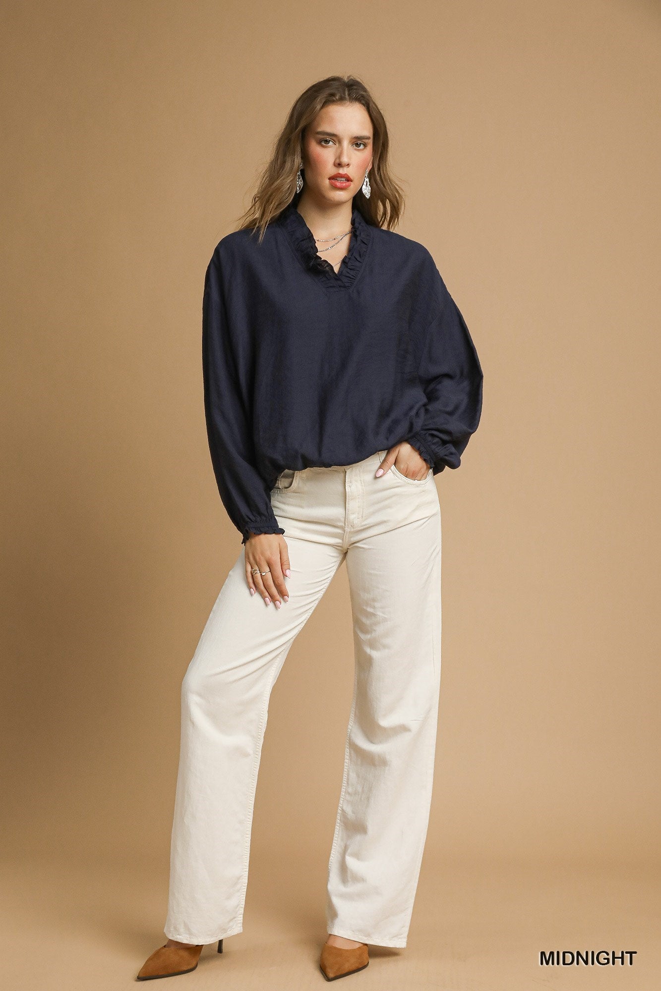 Jules Bubble Hem Top - Navy