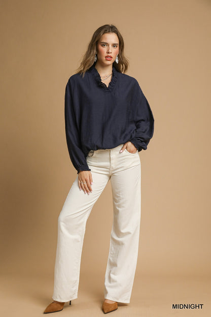 Jules Bubble Hem Top - Navy