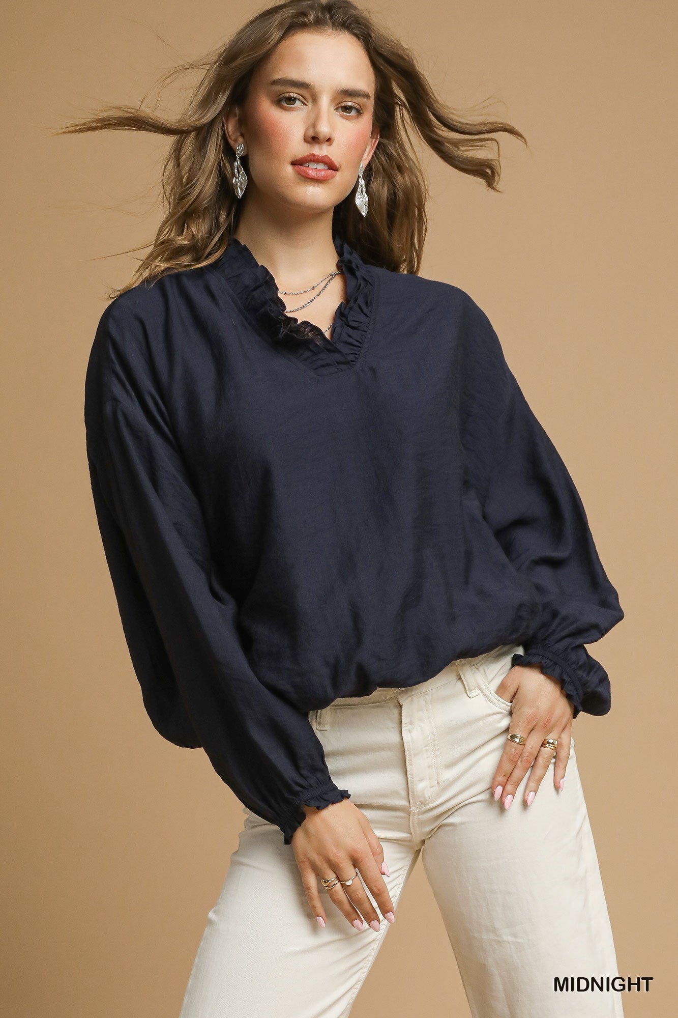 Jules Bubble Hem Top - Navy