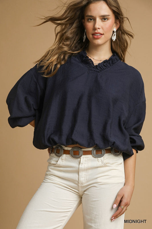 Jules Bubble Hem Top - Navy