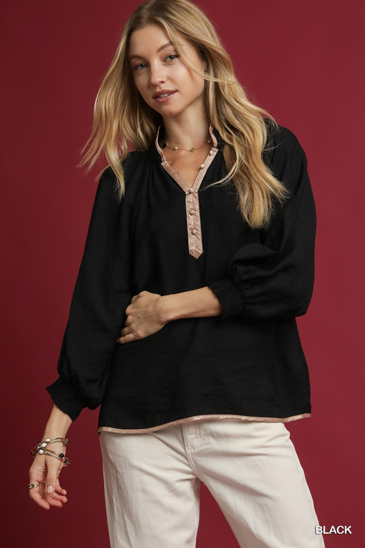 Everlee Metallic Trim Detail Top - Black