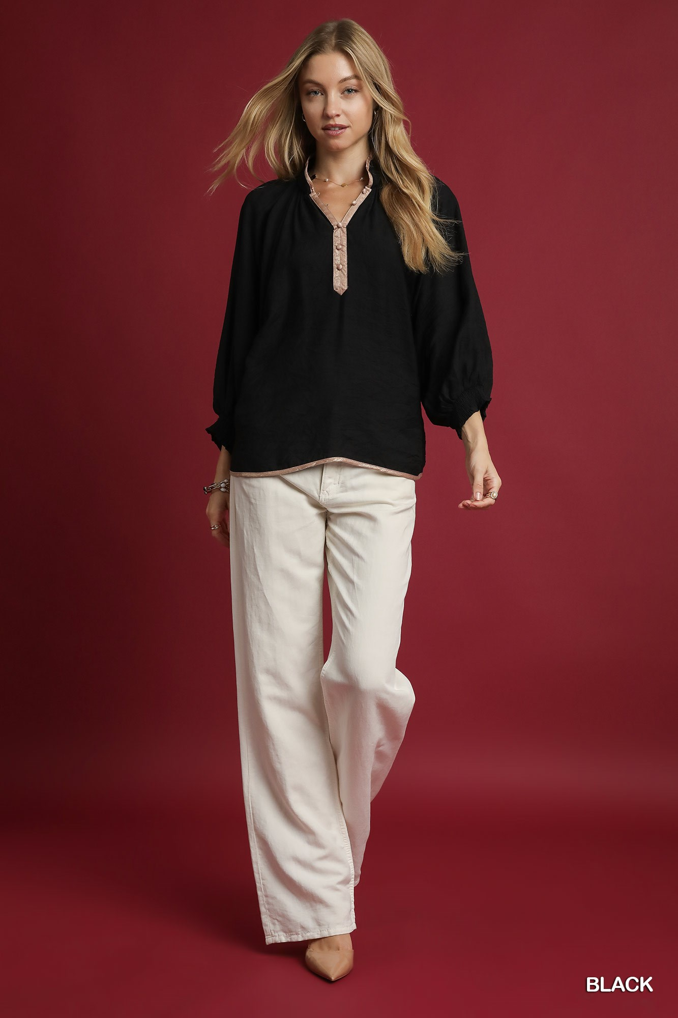 Everlee Metallic Trim Detail Top - Black