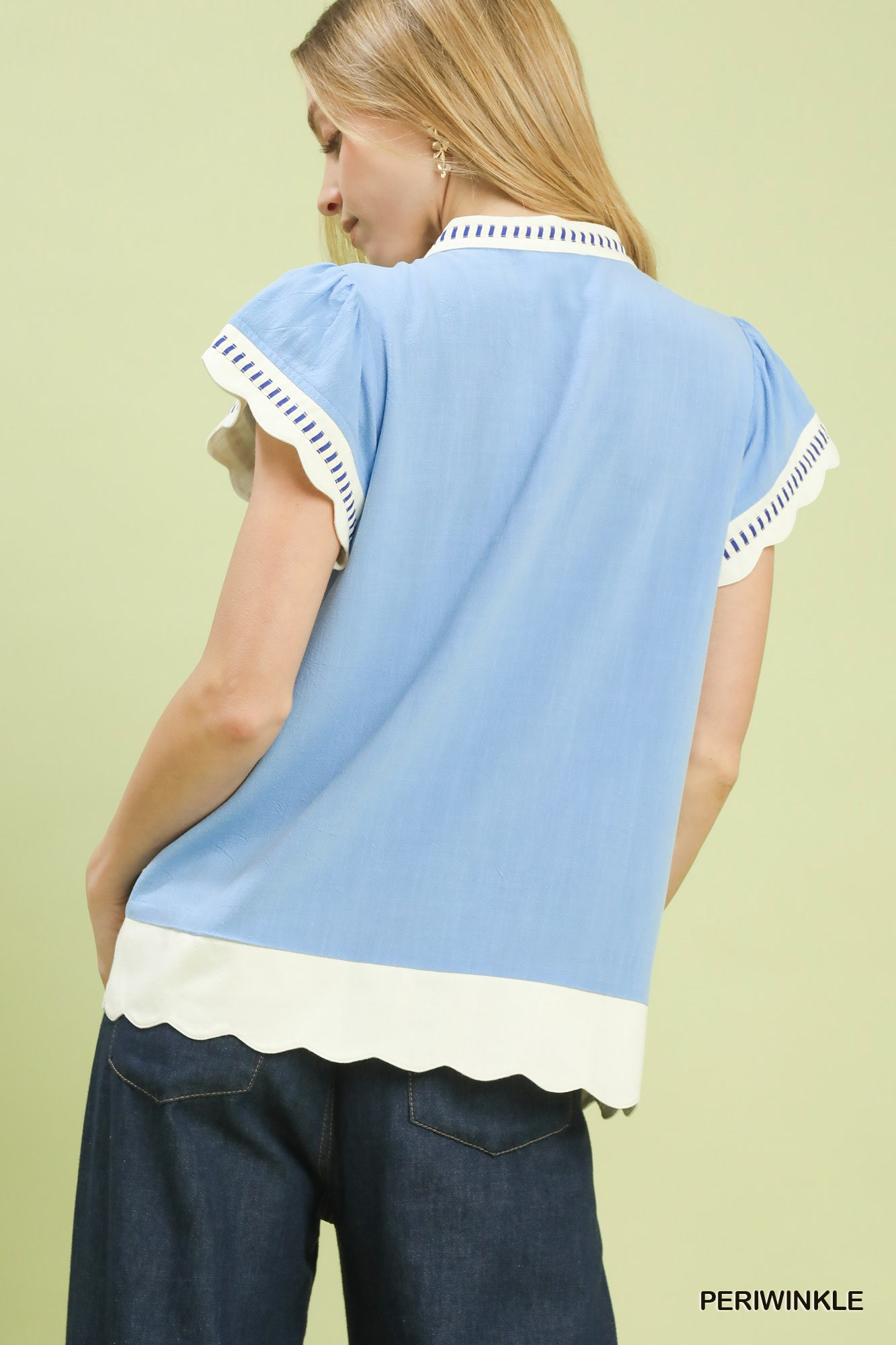 Cottage Linen Scallop Trim Top - Blue - Delta Swanky Girl