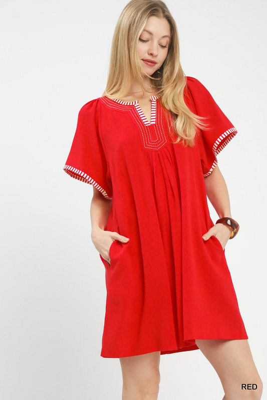 Poppy Linen Flutter Sleeve Dress - Red - Delta Swanky Girl