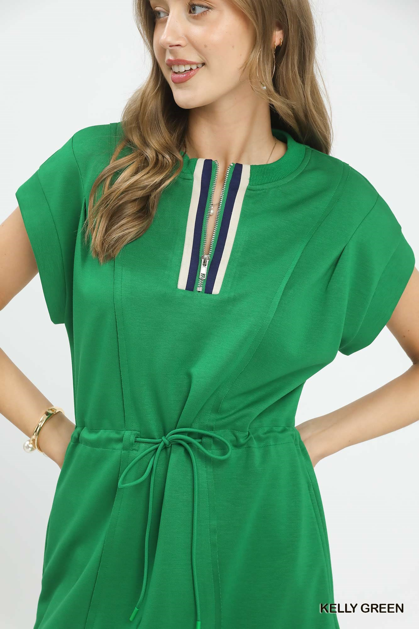 City Strolls Knit Zip Front Dress - Green