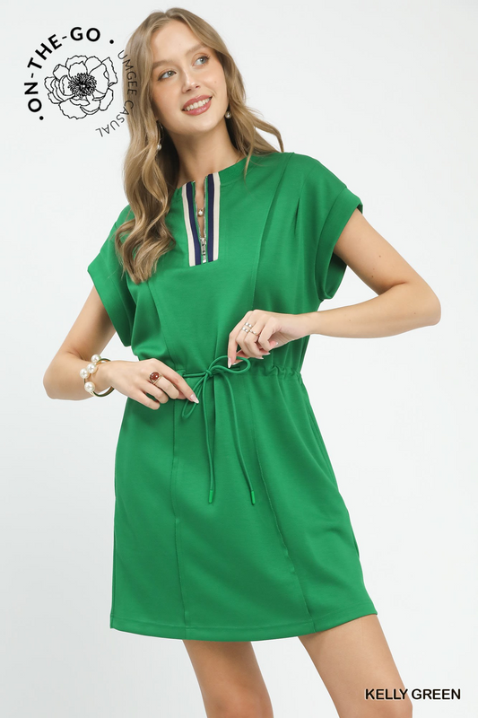 City Strolls Knit Zip Front Dress - Green