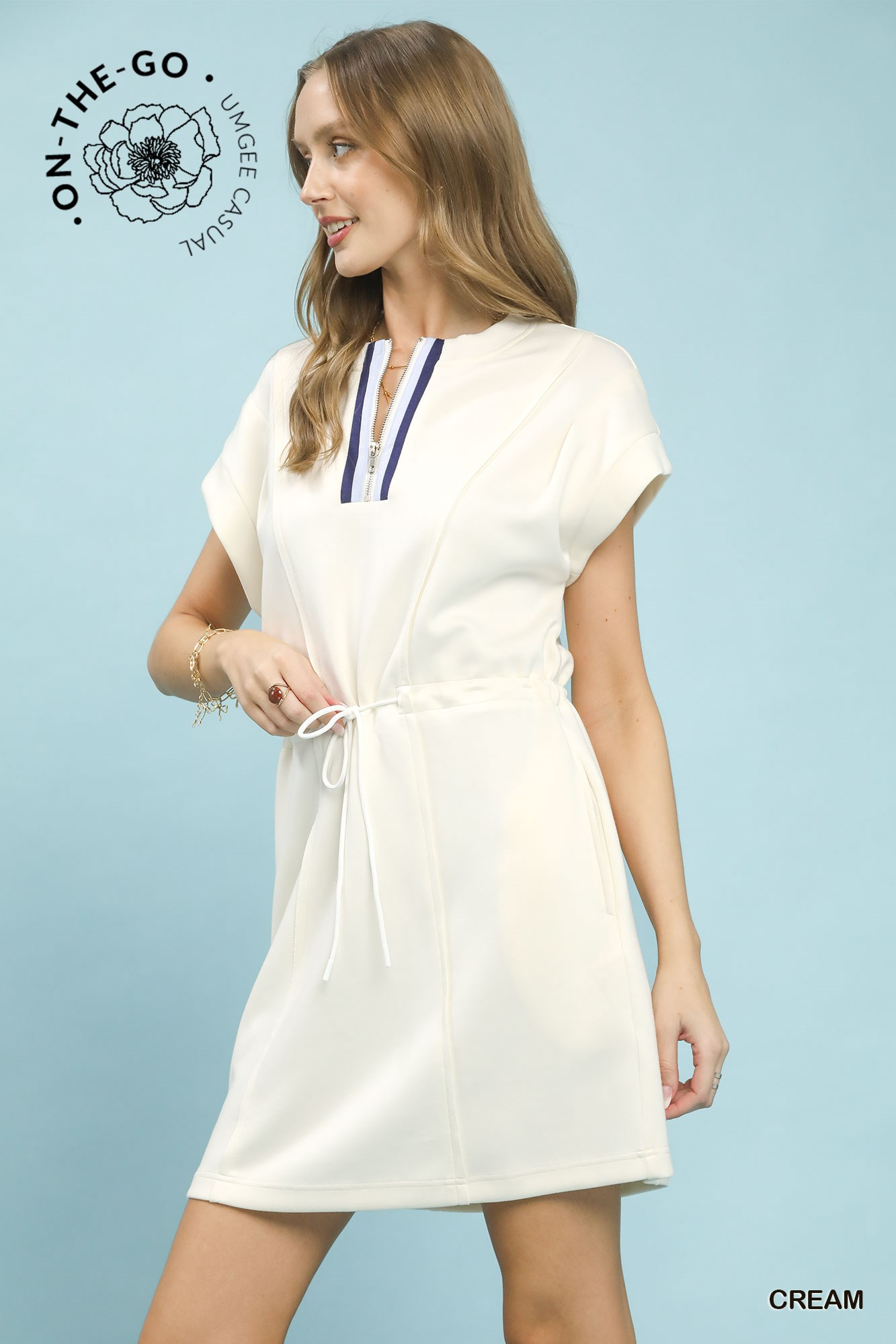 City Strolls Knit Zip Front Dress - White - Delta Swanky Girl