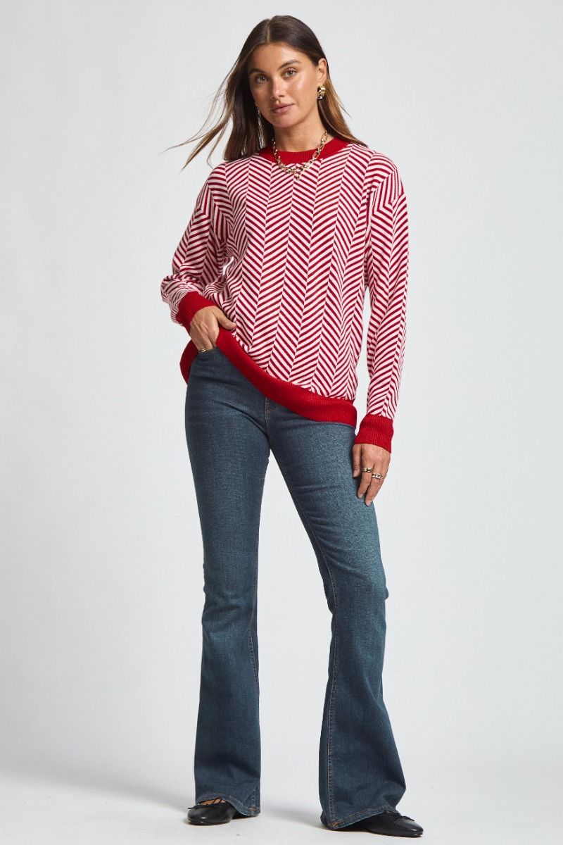 Vintage Vibes Striped Sweater - Red