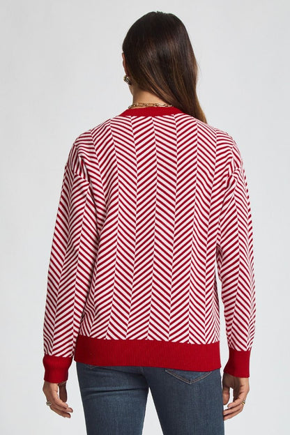 Curvy Vintage Vibes Striped Sweater - Red