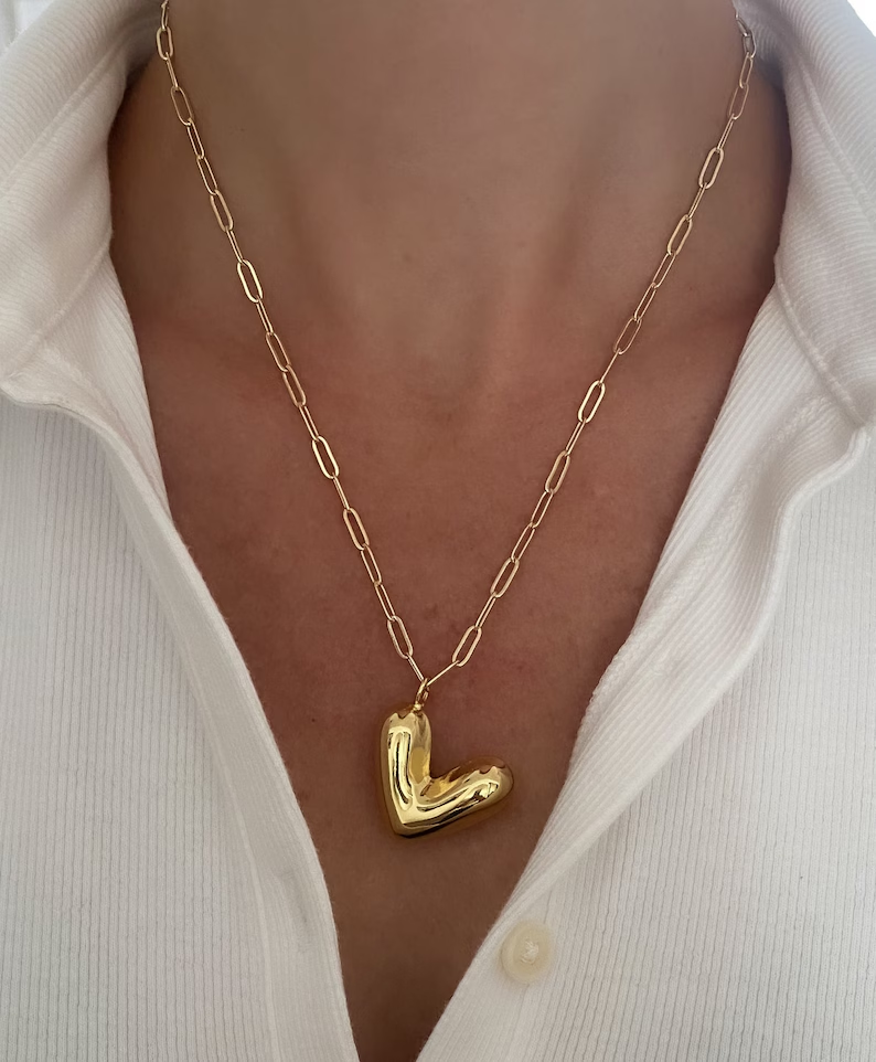 Dangle Puffy Heart Paperclip Chain Necklace - Delta Swanky Girl