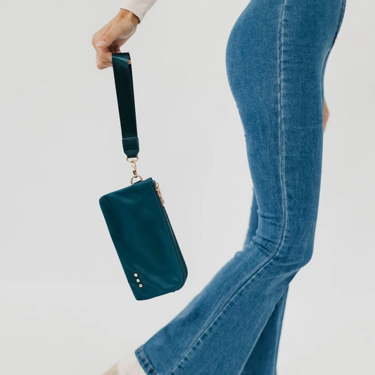 Harper Double Zip Nylon Wristlet - Teal - Delta Swanky Girl