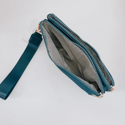 Harper Double Zip Nylon Wristlet - Teal - Delta Swanky Girl