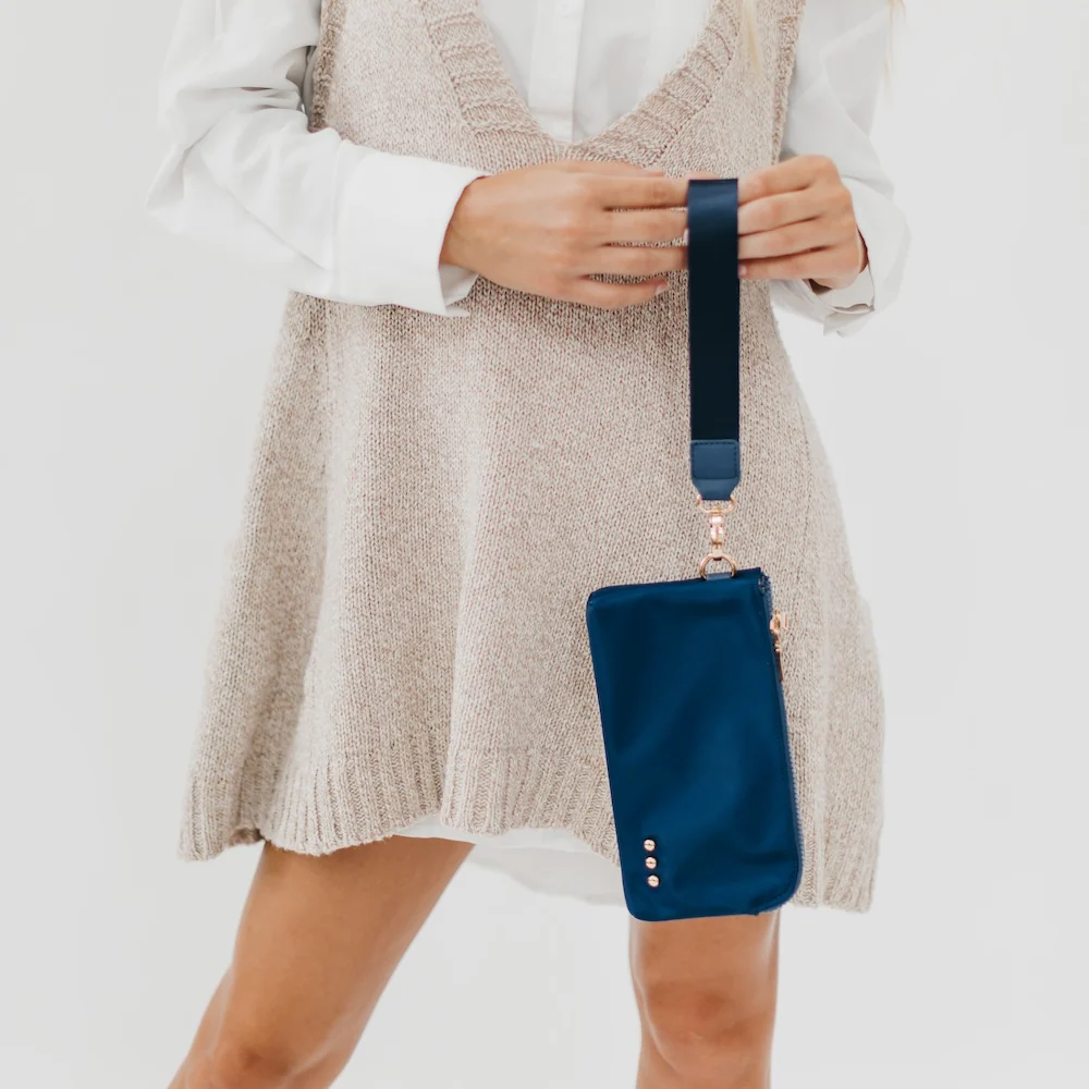 Harper Double Zip Nylon Wristlet - Navy - Delta Swanky Girl